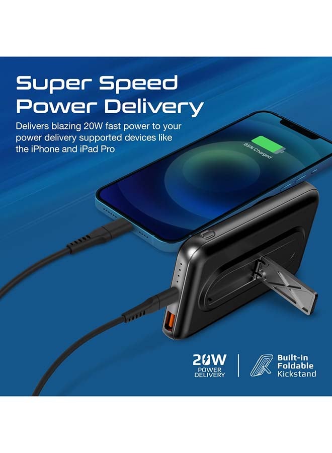 PROMATE - 10000mAh SuperCharge MagSafe Wireless Charging Power Bank 15W Magnetic Wireless Charger, 20W PD And Quick charge 3.0 port Black - Image 1