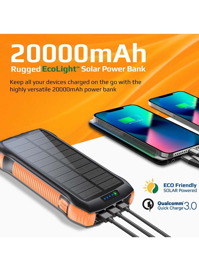 PROMATE - 20000mAh Rugged EcoLight Solar Power Bank Black - Image 1