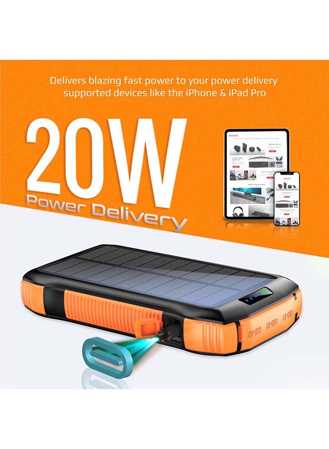 PROMATE - 20000mAh Rugged EcoLight Solar Power Bank Black - Image 1