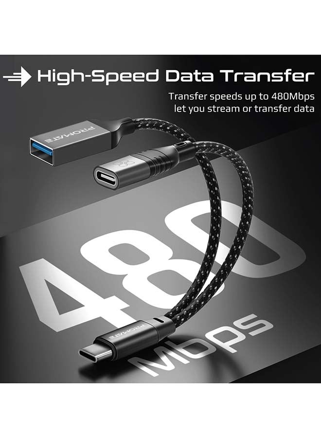 PROMATE - 45W USB-C OTG Media Adapter 16CM Black - Image 1