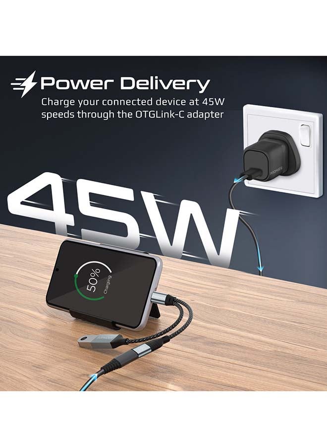 PROMATE - 45W USB-C OTG Media Adapter 16CM Black - Image 1
