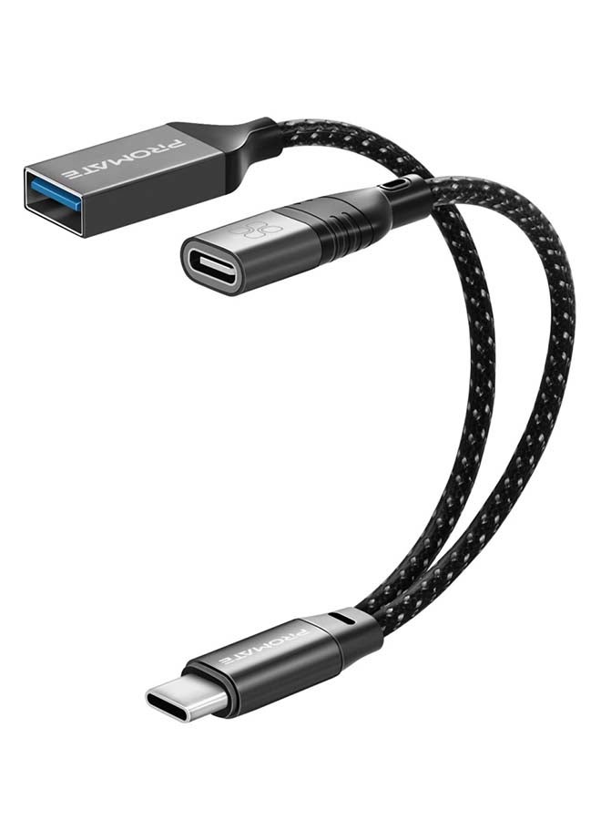 PROMATE - 45W USB-C OTG Media Adapter 16CM Black - Image 1