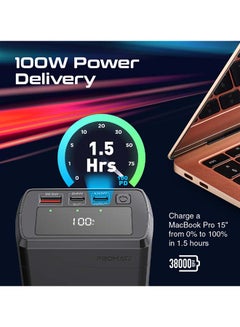 بروميت باور بانك للشحن السريع بقدرة 38000 مللي أمبير في الساعة مزود بمنفذ USB-C PD بقدرة 100 وات وتقنية كوالكوم للشحن السريع 3.0 بقدرة 22.5 وات أسود أسود  - Image 2