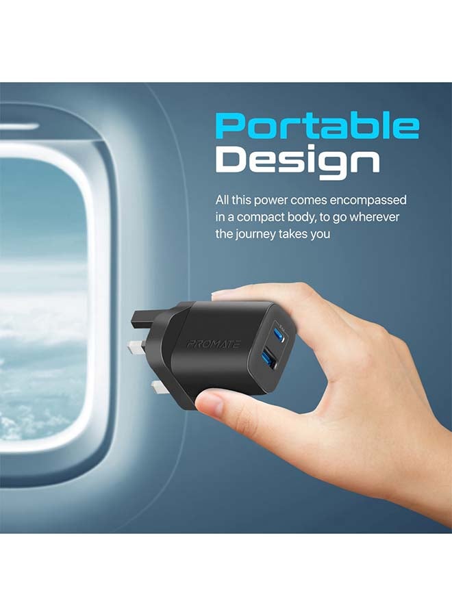 17W High-Speed Dual Port Charger Black