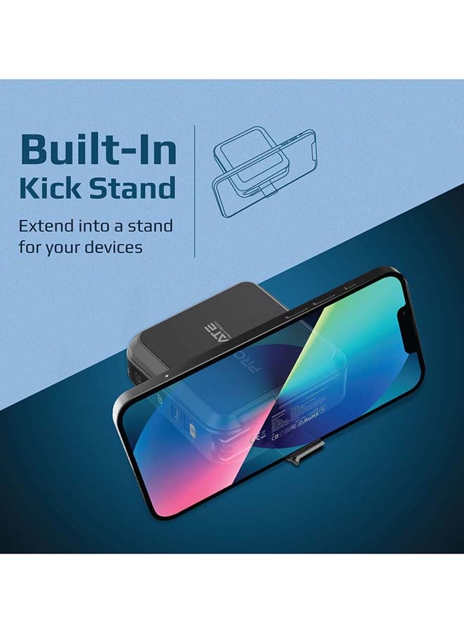 15000mAh Quick Charging Power Bank With AC Charge-in, Built-In 22W USB-C PD Cable, 20W Lightning Cable and QC 3.0 USB Port Black