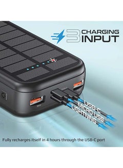 PROMATE 20000mAh EcoLight Solar Power Bank with Built-in USB-C & Lightning Cables Black  - Image 5