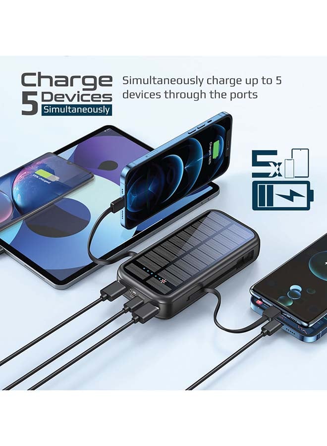 PROMATE - 20000mAh EcoLight Solar Power Bank with Built-in USB-C & Lightning Cables Black - Image 1