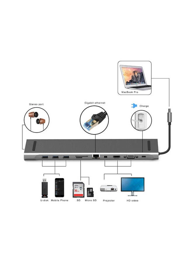 Generic - Multi-port 11 in 1 cable compatible with MacBook – TCS200 Dark Silver - Image 1