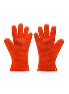 ماركة غير محددة Gloves Heat Resistance Grilling Waterproof Non- Slip Set Of 2 Mitts Orange 