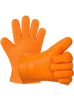 Generic Silicone Bbq Gloves Heat Resistance Grilling Waterproof Orange 
