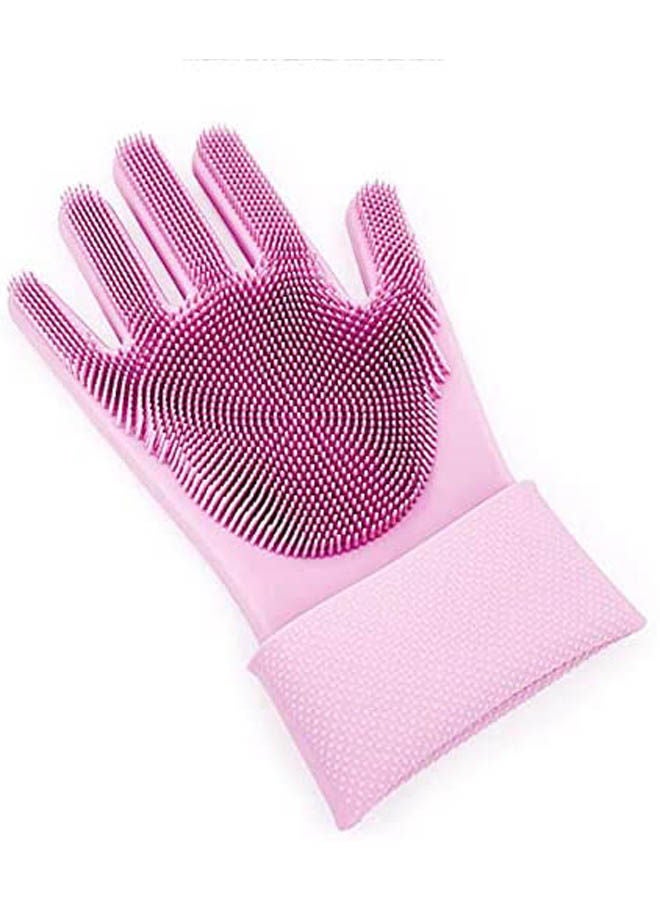 Food Grade Dishwashing Silicon Gloves With Cleaning Brush Kitchen Wash Housekeeping Scrubbing Gloves Pink