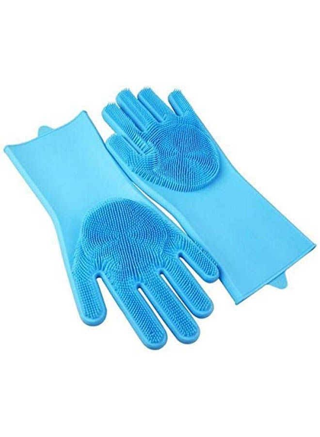 Gloves Reusable Silicone Brush Scrubber Gloves Heat Resistant For Kitchen Dishwashing Blue 