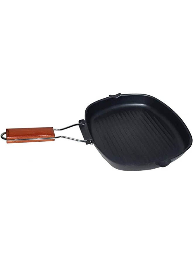 Generic Grill Pan With Folding Wooden Handle Black 28X24X4cm 