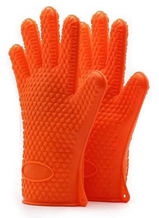 Heat Resistant Waterproof Gloves 1 Pair Of Silicone Orange 