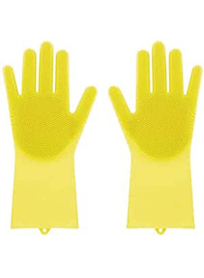 Magic Reusable Silicone Gloves With Wash Scrubber Dishwashing Gloves Yellow