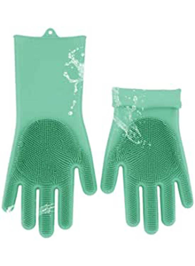 Magic Silicone Gloves With Wash Scrubber Dishwashing Cleaning Gloves With Bristles Green 