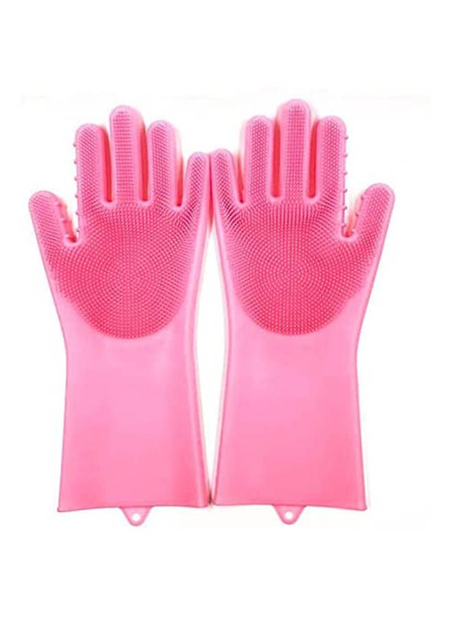 Non-Slip Waterproof Dishwashing Gloves Kitchen Brush Bowl Dishwashing Function Pink 