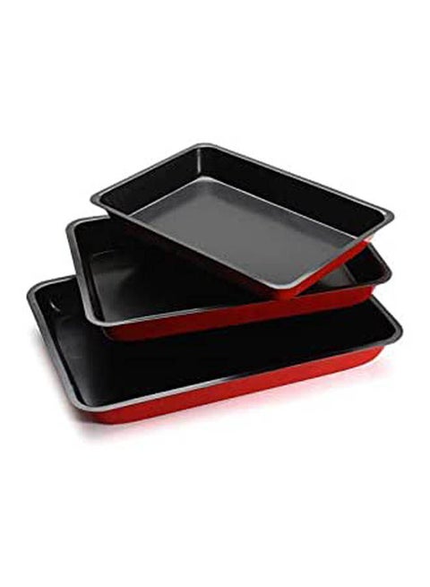 3 Non-Stick Roast-N-Bake Pan Set Red