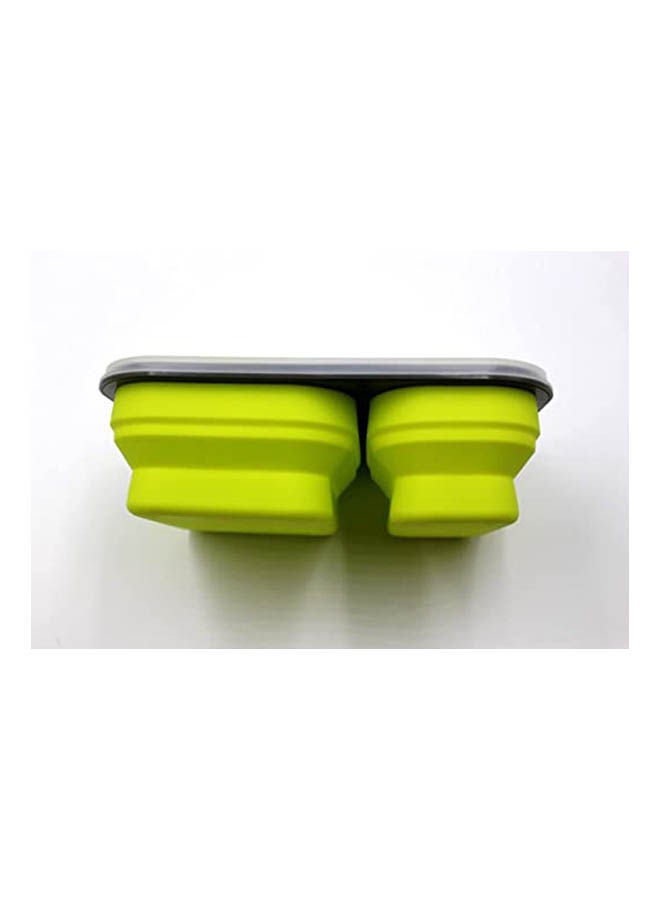 Collapsible Lunch Box- Silicone Food Storage With 2 Compartments And Utensil Green 15x11x7cm  - Image 2