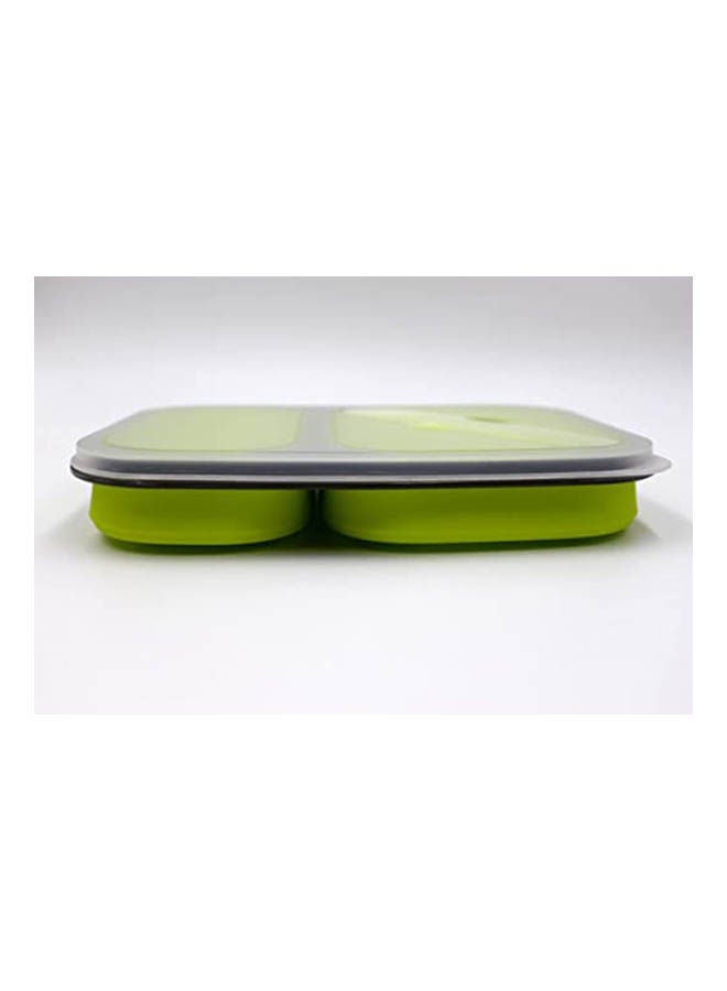 Collapsible Lunch Box- Silicone Food Storage With 2 Compartments And Utensil Green 15x11x7cm  - Image 3