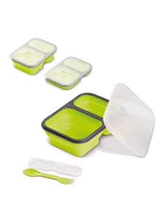 Collapsible Lunch Box- Silicone Food Storage With 2 Compartments And Utensil Green 15x11x7cm - v1652479701/N53318278A_1