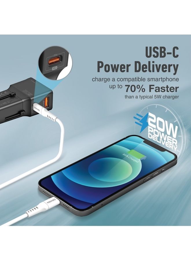 PROMATE Sleek Universal Travel Adapter with 20W Power Delivery & Quick Charge 3.0 Black - Image 4