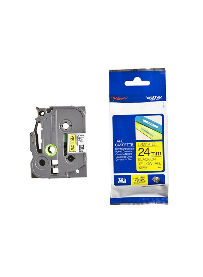 brother Laminated Tape Black On Yellow 24mm TZe-651 Black/Yellow  - Image 1