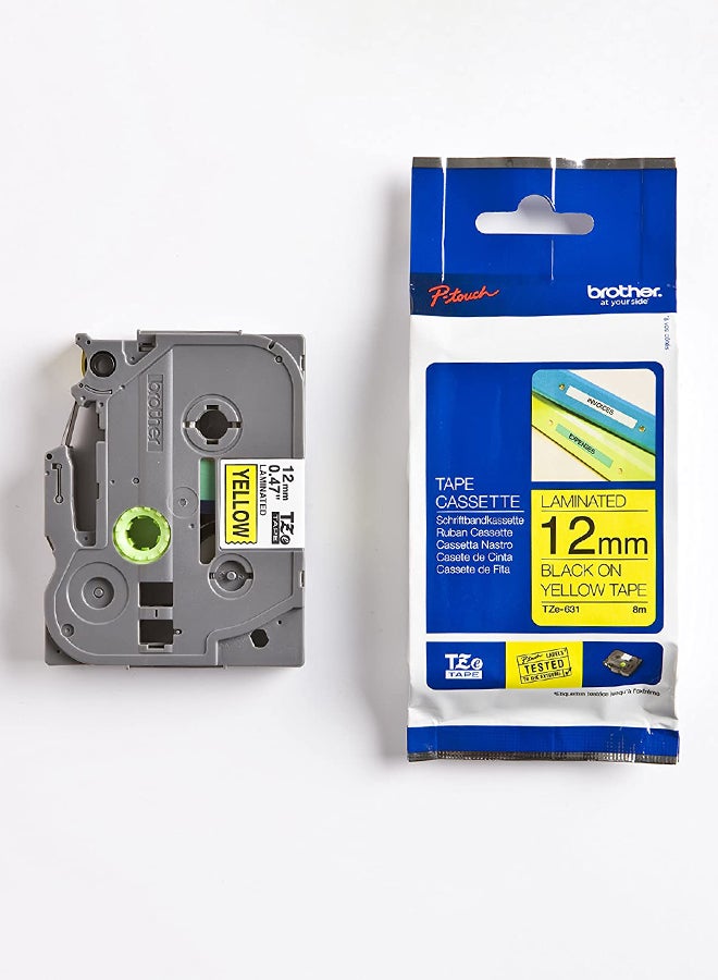 Laminated Tape Black On Yellow 12mm TZe-631 Black/Yellow
