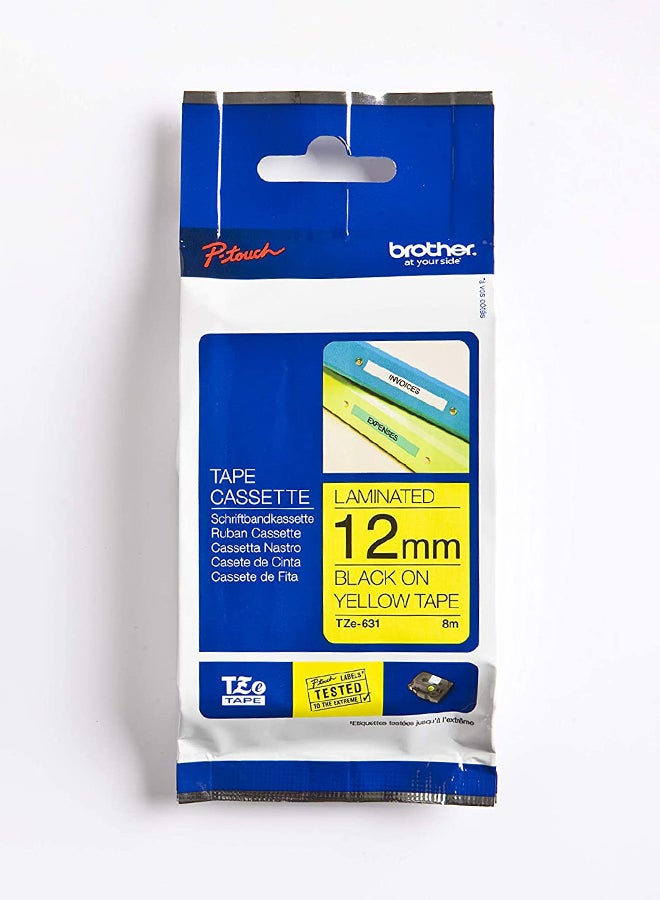 Laminated Tape Black On Yellow 12mm TZe-631 Black/Yellow