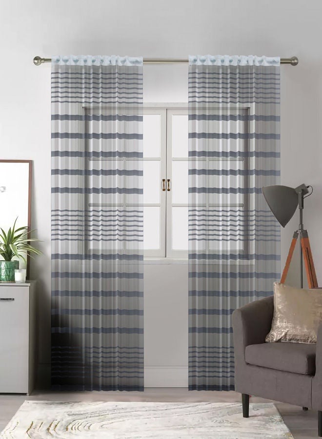 CURTAINS & RODS 1 Panel Of Tulle Stripe Easy Curtain Dark Grey 1.5x2.8meter