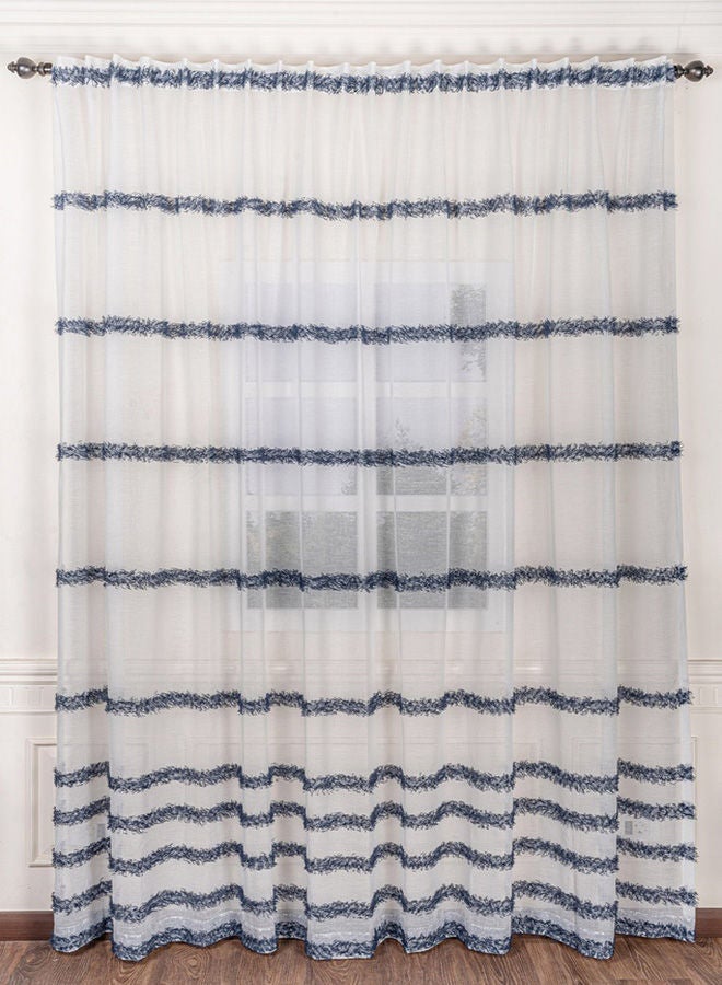 كيرتنز رودز 1 Panel Of Fuzzy Sheer Jacquard Stripes Abel Curtain Navy 3x2.8meter - Image 1