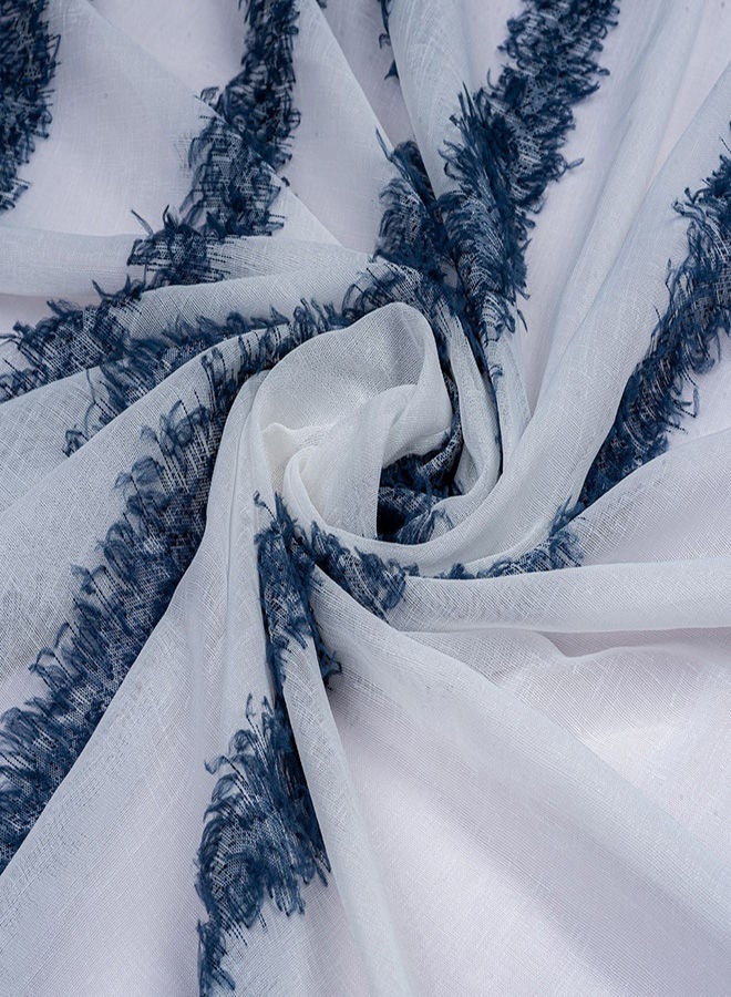 كيرتنز رودز 1 Panel Of Fuzzy Sheer Jacquard Stripes Abel Curtain Navy 3x2.8meter - Image 2