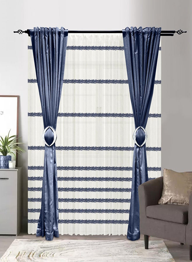 كيرتنز رودز 1 Panel Of Fuzzy Sheer Jacquard Stripes Abel Curtain Navy 3x2.8meter - Image 3