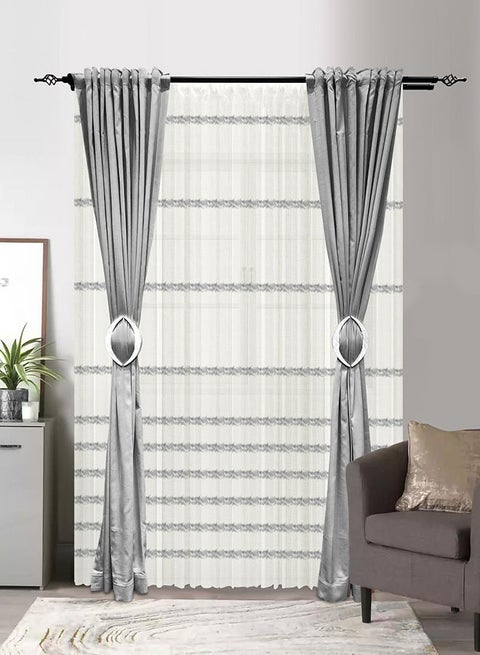 1 Panel Of Fuzzy Sheer Jacquard Stripes Abel Curtain Dark Grey 3x2.8meter