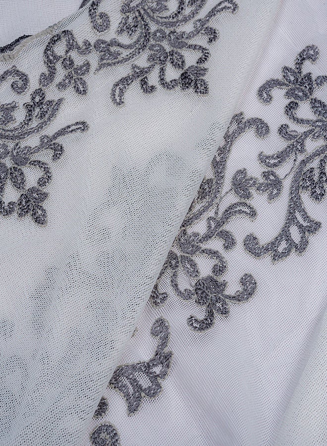 CURTAINS & RODS 1 Panel Of Embroidered Tulle Stitch Curtain Grey-White 3x2.8meter - Image 2