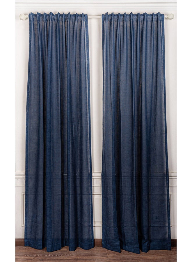 كيرتنز رودز 1 Panel Of Organic Plain Linen Mystive Curtain Navy 1.4x2.8meter - Image 1