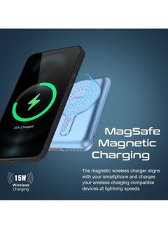 PROMATE 10000mAh 15W SuperCharge MagSafe Wireless Charging Power Bank 20W PD, and Quick charge 3.0 port Blue  - Image 2