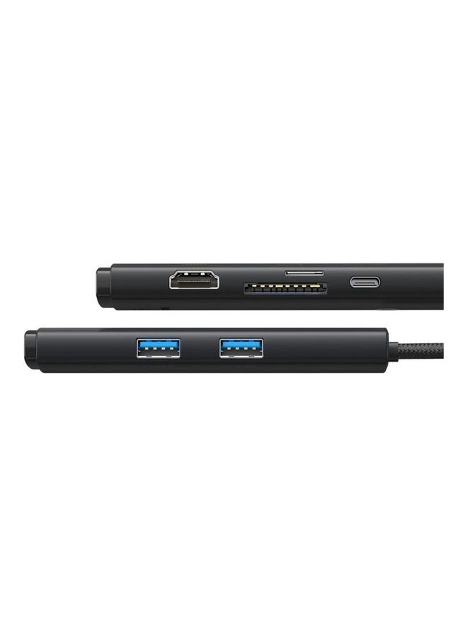 Baseus - USB C Hub - 6 in 1 USB C Adapter Docking Station with 4K HDMI, 100W Power Delivery, 2 USB 3.0 5Gbps Data Ports, SD/TF Card Reader, Compatible for MacBook/Pro/Air, XPS, Nintendo and More Black - Image 1