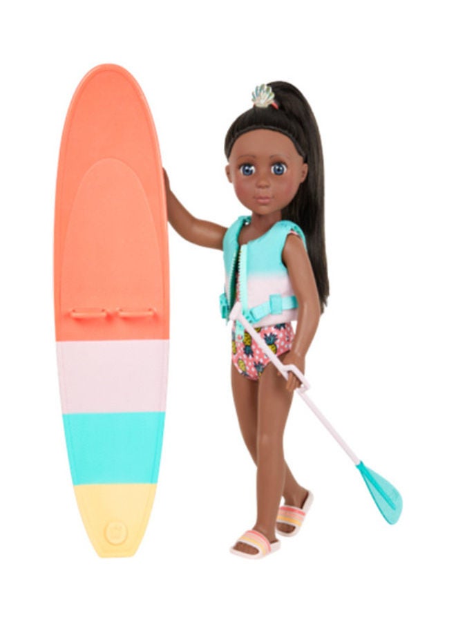 جليتر جيرل Doll With Paddle Board, Brown Hair, Malu Aa 14inch