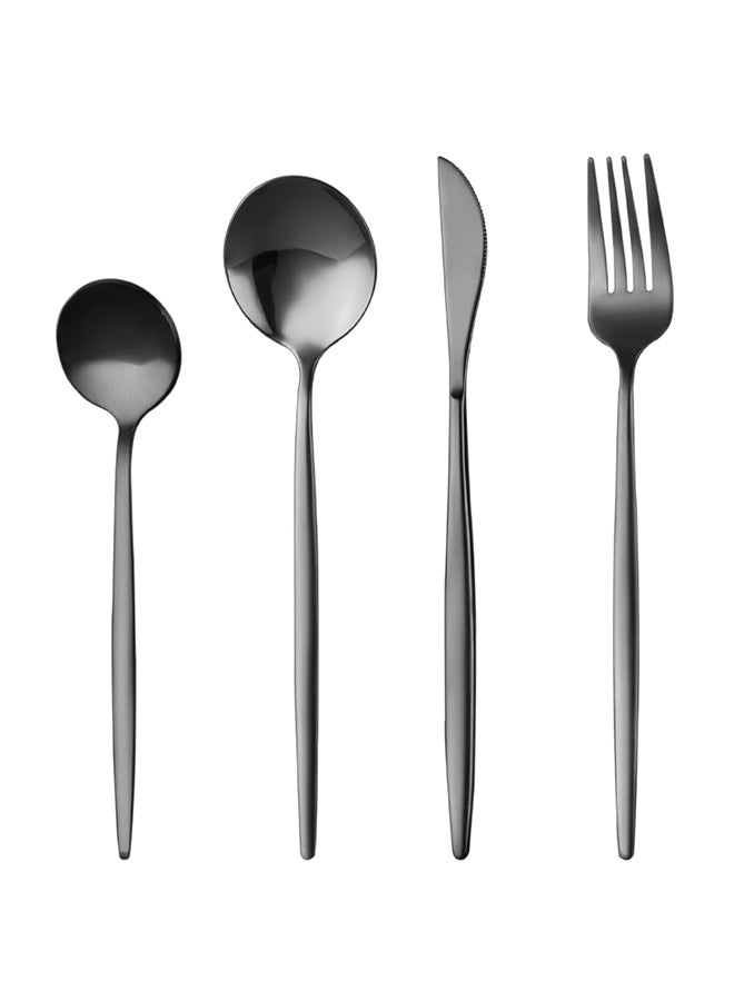 Sunhome - 4-Piece Stainless Steel Dinnerware Fork,Spoon And Knife Cutlery Set Black - Image 1