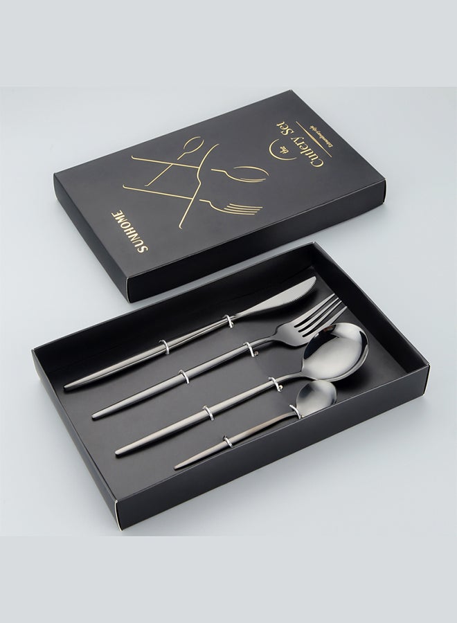 Sunhome - 4-Piece Stainless Steel Dinnerware Fork,Spoon And Knife Cutlery Set Black - Image 1