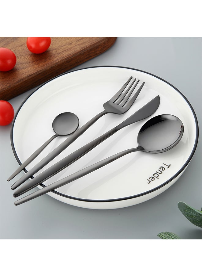 Sunhome - 4-Piece Stainless Steel Dinnerware Fork,Spoon And Knife Cutlery Set Black - Image 1