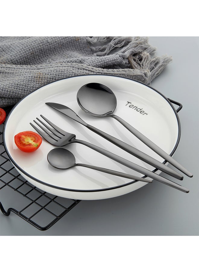 Sunhome - 4-Piece Stainless Steel Dinnerware Fork,Spoon And Knife Cutlery Set Black - Image 1