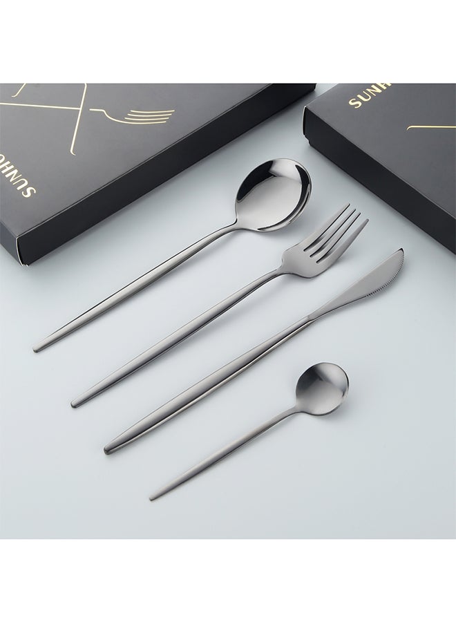 Sunhome - 4-Piece Stainless Steel Dinnerware Fork,Spoon And Knife Cutlery Set Black - Image 1