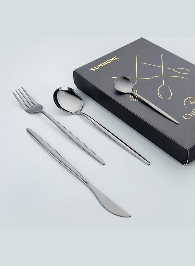 4-Piece Stainless Steel Dinnerware Fork,Spoon And Knife Cutlery Set Black 