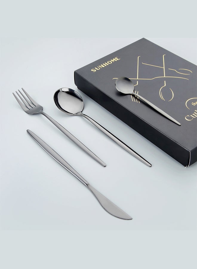 Sunhome - 4-Piece Stainless Steel Dinnerware Fork,Spoon And Knife Cutlery Set Black - Image 1