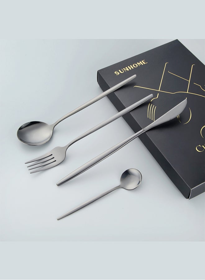 Sunhome - 4-Piece Stainless Steel Dinnerware Fork,Spoon And Knife Cutlery Set Black - Image 1