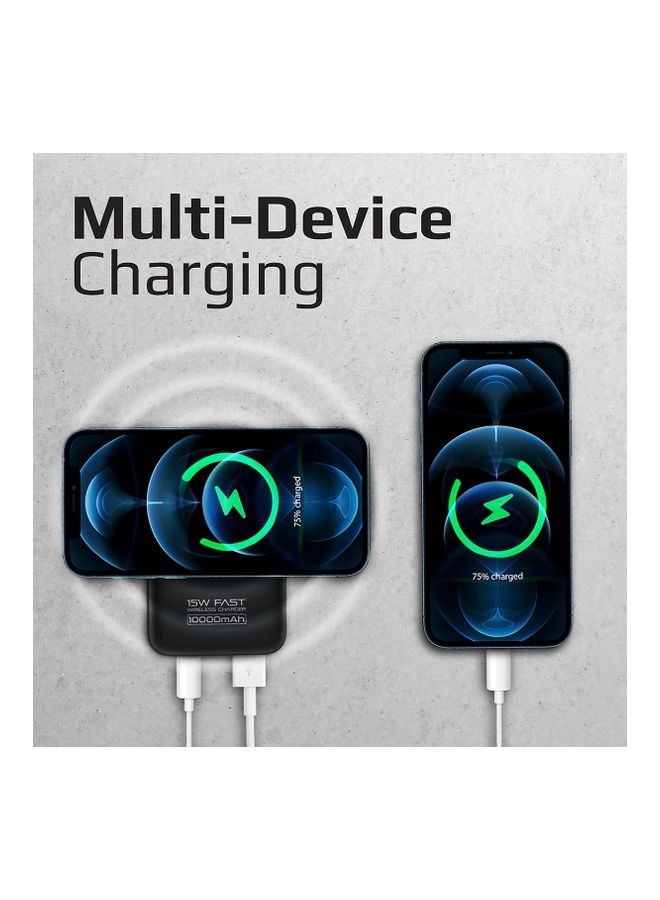 PROMATE - 15W Wireless 10000mAh Power Bank, 20W USB-C PD, 22.5W QC 3.0, USB-C/Lightning Input, PowerMag-10+ Black - Image 1