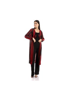 Casual Checkered  Cardigan Burgundy