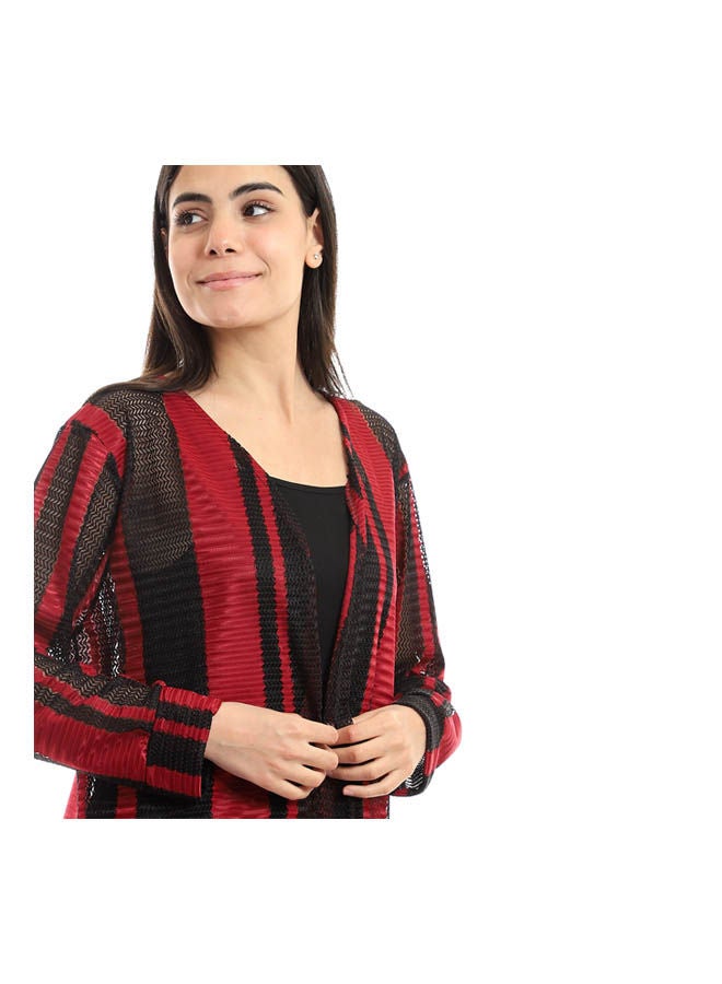 Andora - Casual Checkered  Cardigan Burgundy - Image 1